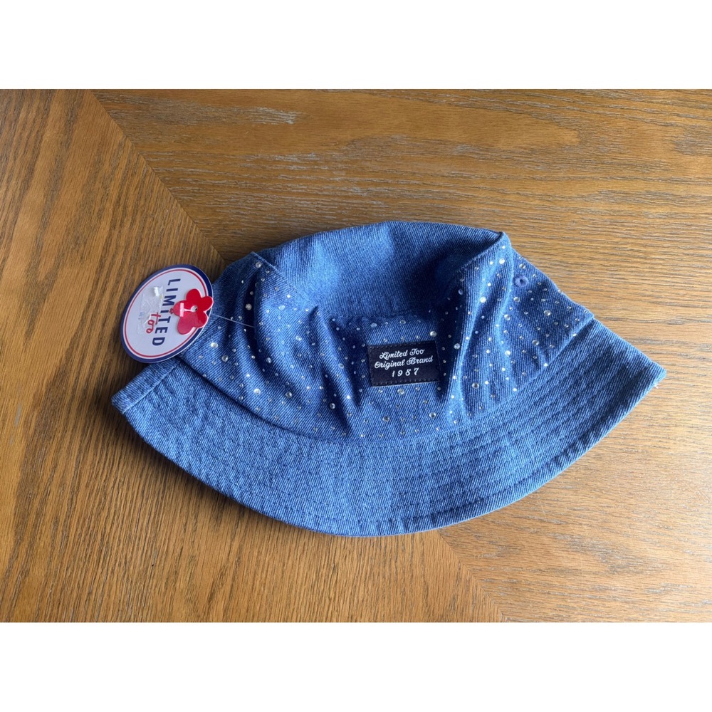 Limited Too Girls Denim Bucket Hat Blue Rhinestone Y2K Style OS NWT